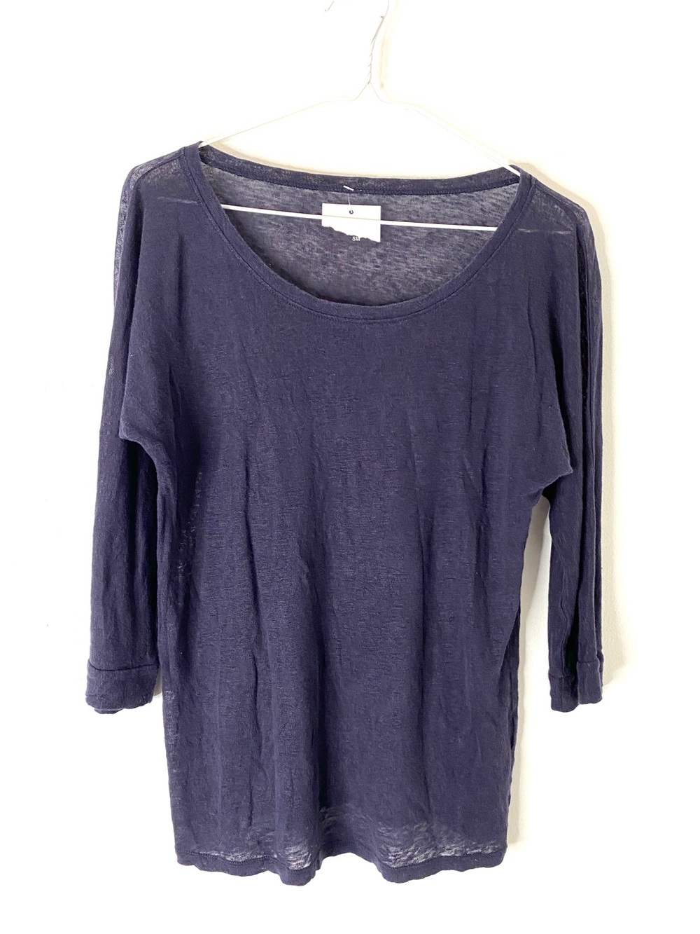 J. Crew Navy Blue 100% Linen Dolman Sleeve Relaxed Scoop Neck Top